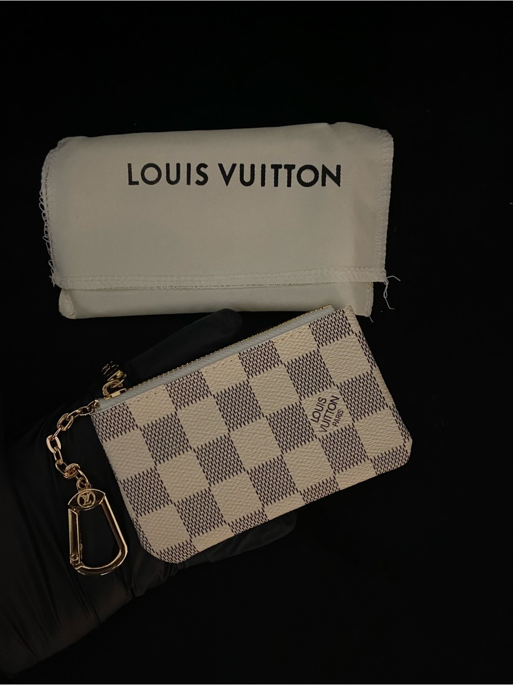 Louis Vuitton Damier Azur Zip Key Pouch with Gold LV Clip